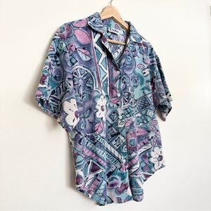 Floral Pastel Button Up Top With Short Sleeves